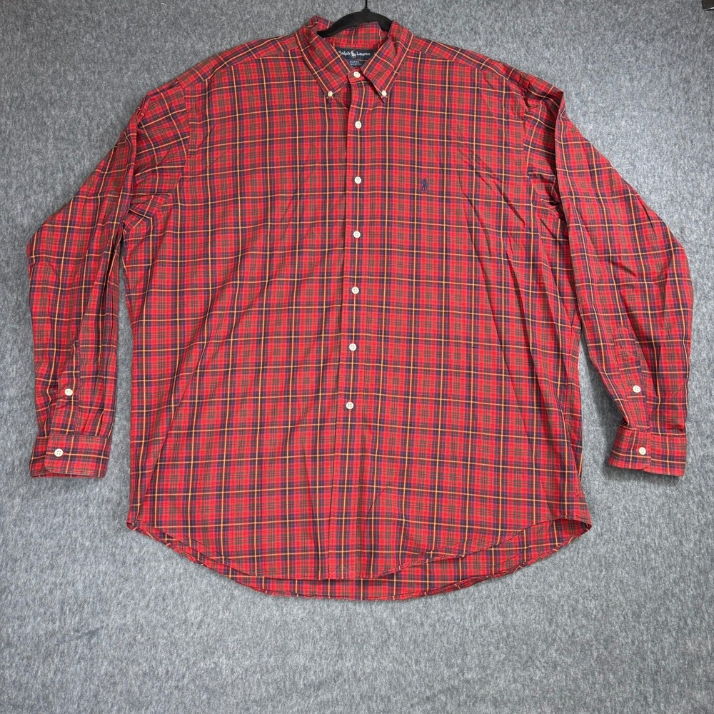Ralph Lauren Shirt Mens XL Red Blake Plaid Button Down Long Sleeve Cotton Pony